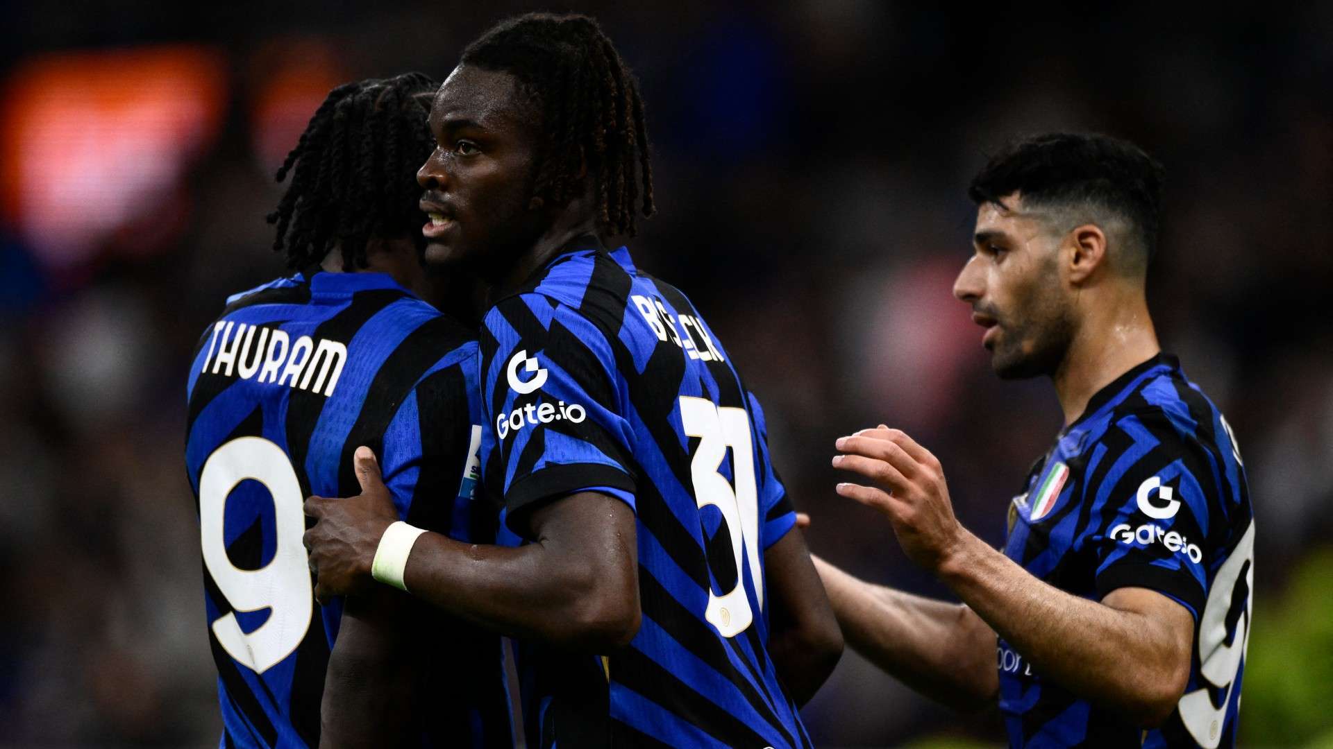 Inter Milan's German defender #31 Yann Bisseck celebrates scoring