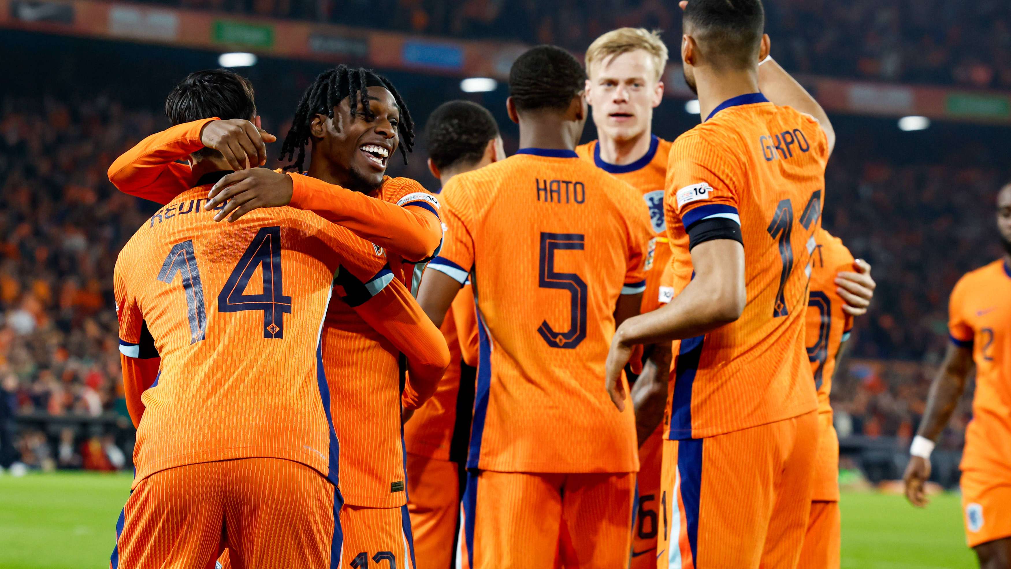 Tijjani Reijnders Jeremie Frimpong Jorrel Hato Jan Paul van Hecke Cody Gakpo Oranje Nederlands elftal