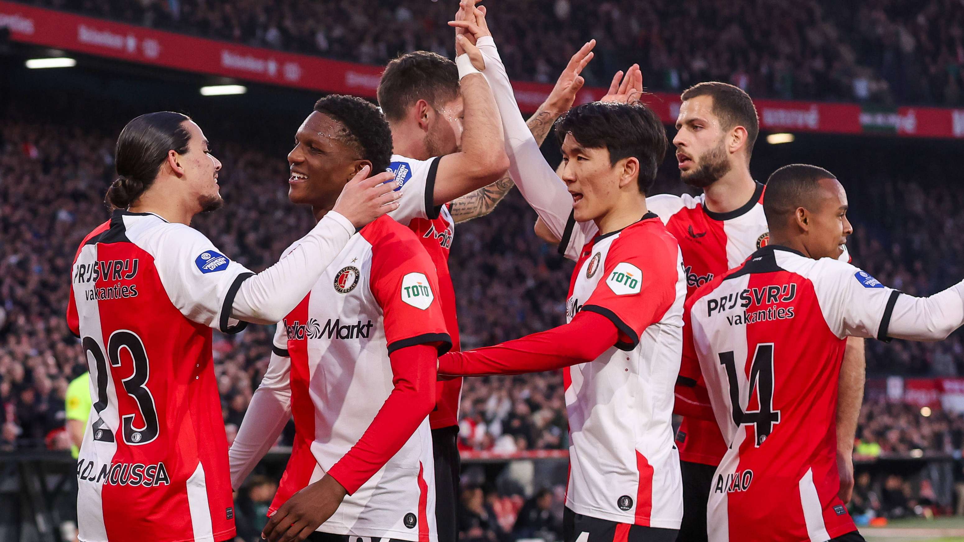 Anis Hadj Moussa of Feyenoord, Givairo Read of Feyenoord, Jakub Moder of Feyenoord, Inbeom Hwang of Feyenoord, David Hancko of Feyenoord, Igor Paixao of Feyenoord