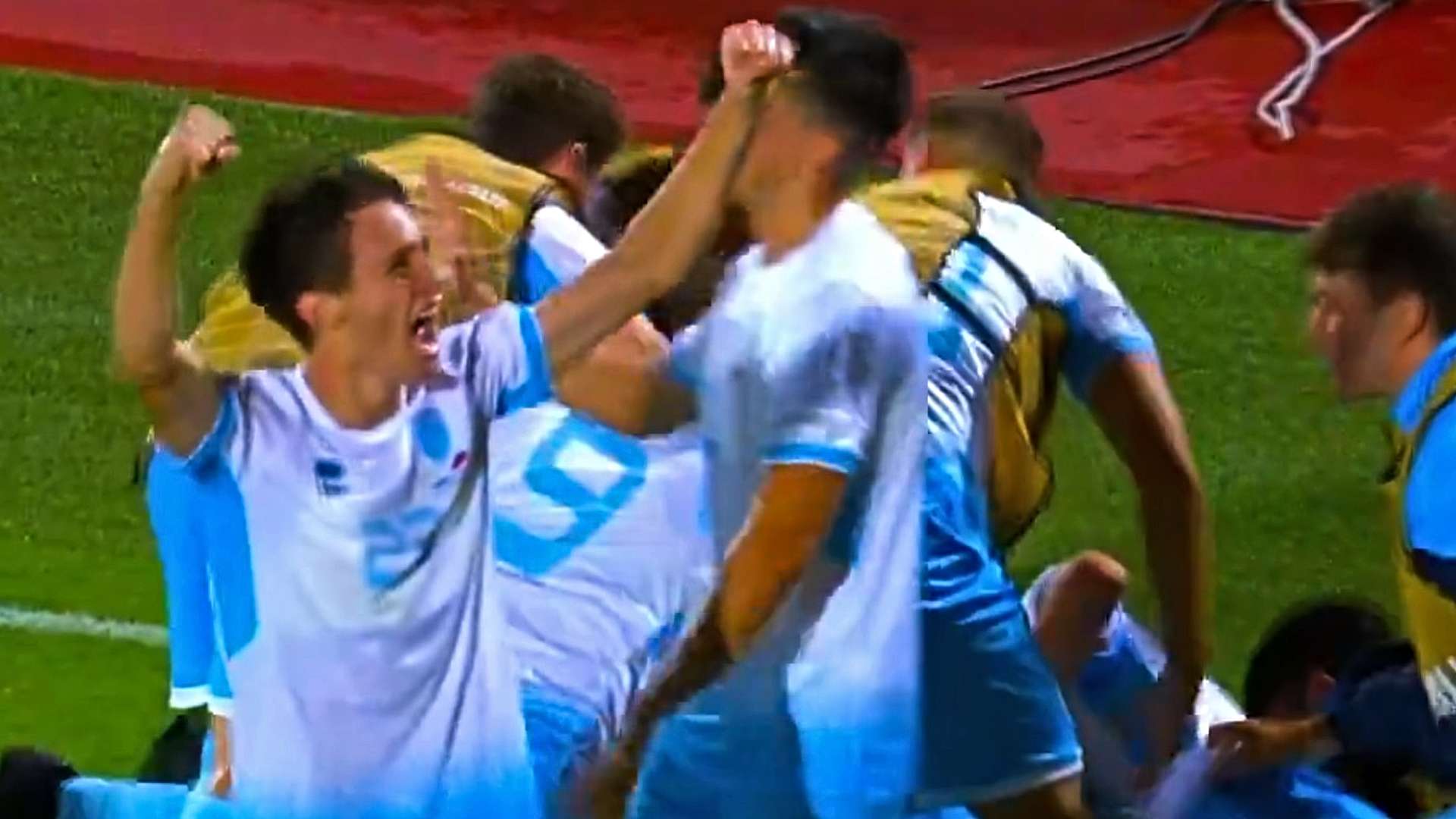 San Marino celebrates goal against Liechtenstein